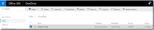 saved visio file in One Drive for Business
